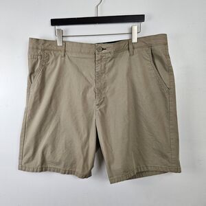 Wrangler Authentic Mens Sz 42 Khaki Flat Front Chino Shorts Beige Lightweight